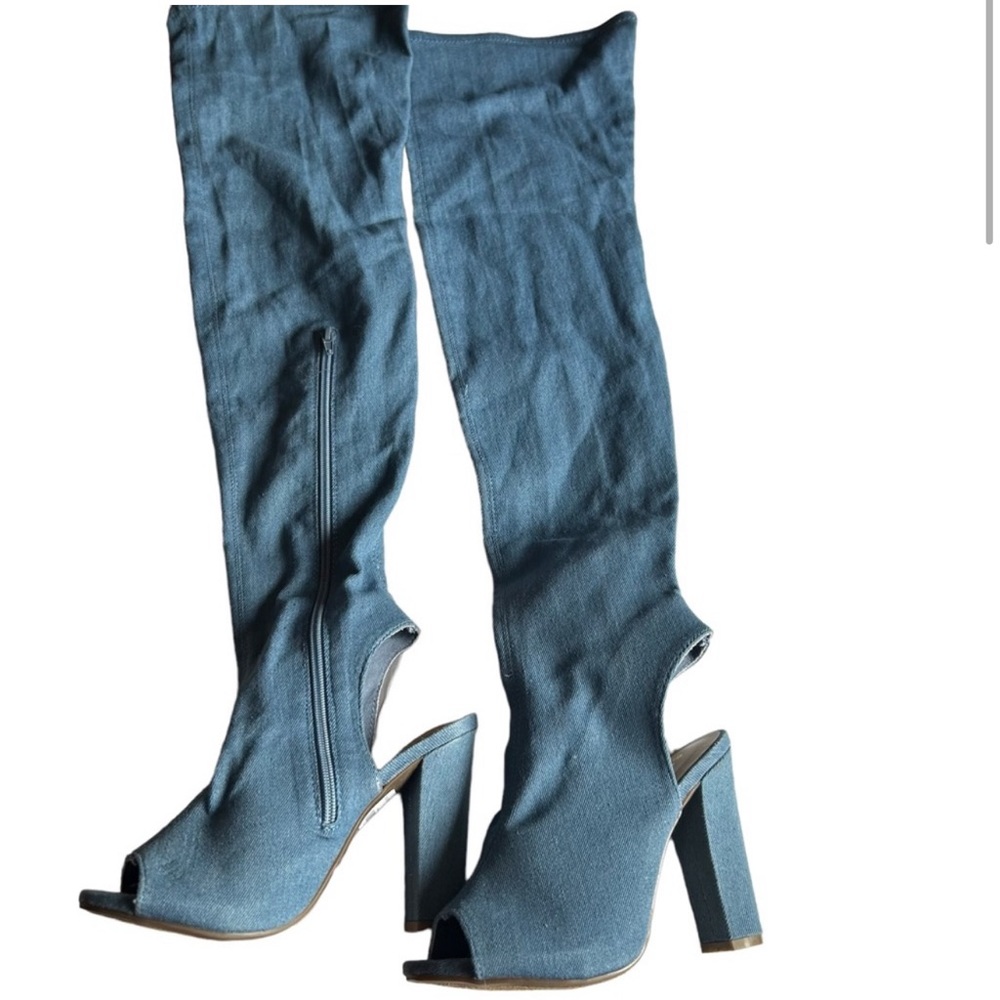 Knee high denim boot